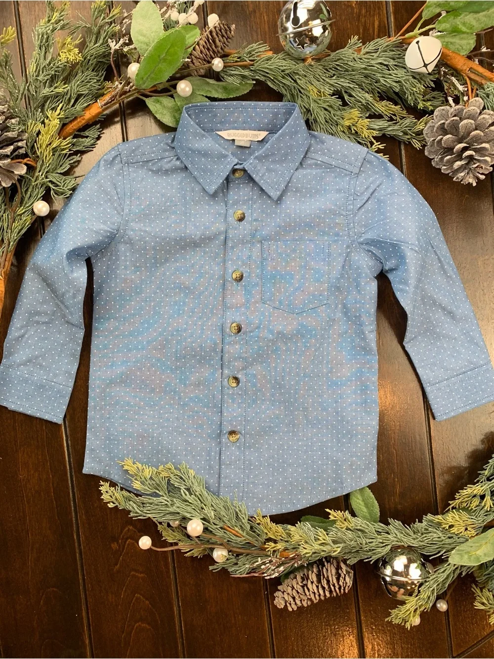 Rugged Butts Chambray Blue Dot-Print Long-Sleeve Button-Down Shirt for Kids